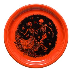 image shows Fiesta® 9" Bistro Coupe Luncheon Plate | Skeleton Duet Poppy against a blank, white background