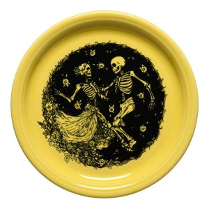  image shows Fiesta® 9" Bistro Coupe Luncheon Plate | Skeleton Duet Sunflower against a blank, white background