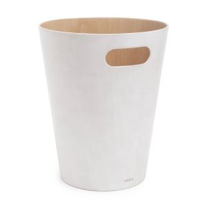 image shows Umbra 2 Gallon Woodrow Trash Can | White against a blank, white background