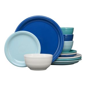  image shows Fiesta® 12-Piece Bistro Coupe Dinnerware Set (Service for 4) | Coastal Blues against a blank, white background