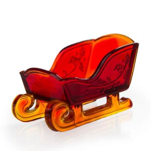  image shows Mosser Glass Holiday Collection Mini Sleigh Figurine | Red against a blank, white background