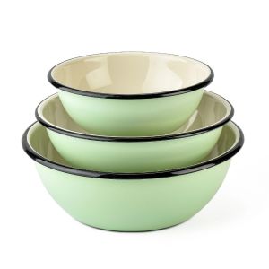 image shows STP 3-Piece Enamel Bowl Set | Mint Coolness  against a blank, white background
