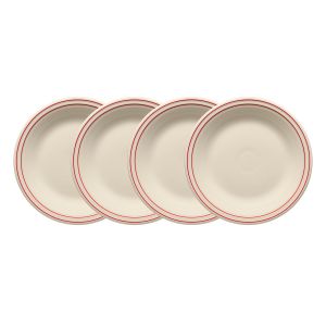  image shows Fiesta® 4-Piece 10.5" Classic Rim Dinner Plate Set | Americana Scarlet Band against a blank, white background