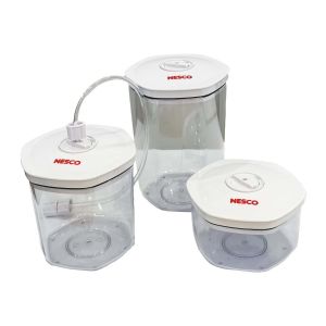 image shows NESCO 3-Piece Vacuum Sealer Canister Set  against a blank, white background