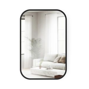 image shows Umbra Hub Rectangle Wall Mirror | Black against a blank, white background