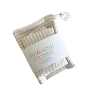 image shows Dot & Army Ticking Stripes Bread Makers Set | Khaki  against a blank, white background