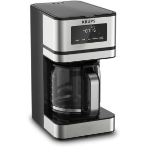 Krups Simply Brew 12-Cup Drip Coffee Maker with Glass Carafe | Stainless Steel Against a Plain White Background