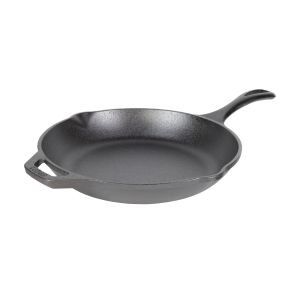 image shows Lodge Cast Iron 10" Chef Style Skillet against a blank, white background