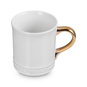 Le Creuset 14oz Gold Metallic Handle Mug - White