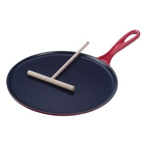 Le Creuset Durable Cast Iron Crepe Pan, with Long Lasting Enamel Coating and Ergonomic Handle, 27cm, Cerise, 201362706