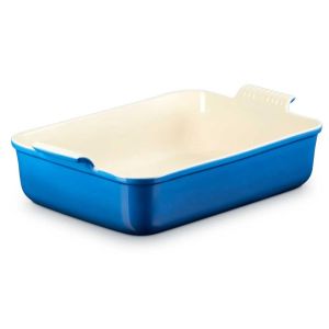 image shows Le Creuset Heritage 6.75 Qt. Stoneware Deep Rectangular Lasagna Dish | Marseille against a blank, white background