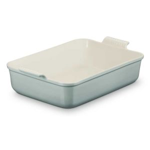 image shows Le Creuset Heritage 6.75 Qt. Stoneware Deep Rectangular Lasagna Dish | Sea Salt  against a blank, white background
