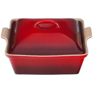 Le Creuset Heritage Stoneware Casserole Dish with Lid - Cherry Red 2.5 Qt.