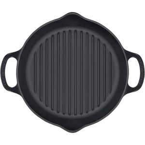 Le Creuset 9.75" Deep Round Signature Grill Pan | Licorice