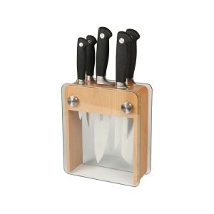 Mercer Cutlery Genesis 6-Piece Knife Block Set | Beechwood & Glass