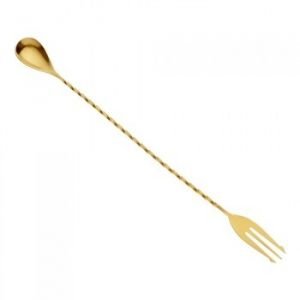 Mercer Barfly 12.4" Gold-Plated Stainless Steel Bar Spoon with Fork