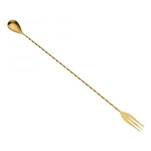 Mercer Barfly 15.75" Gold-Plated Bar Spoon with Fork