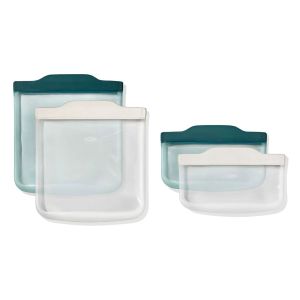 four reusable bags in Lagoon and Oat