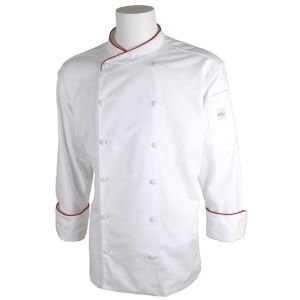 Mercer Renaissance Cutlery: 4XL Men's Chef Jacket/Chef Coat (White Color with Red Piping) w/ Scooped Neck for Food Industry Professionals (Commis, Sous Chef, or Chef de Cuisine): M62015WR4X