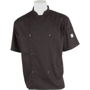 Mercer Genesis Cutlery: Medium Black Unisex Chef Jacket/Chef Coat w/ Short Sleeves for Food Industry Professionals (Commis, Sous Chef, or Chef de Cuisine): M61012BKM