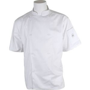 Mercer Genesis Cutlery: White Unisex Chef Jacket/Chef Coat w/ Short Sleeves for Food Industry Professionals (Commis, Sous Chef, or Chef de Cuisine): M61012WHx in Multiple Size Options