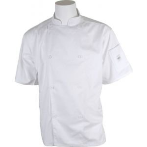 Mercer Genesis Cutlery: XS White Unisex Chef Jacket/Chef Coat w/ Short Sleeves for Food Industry Professionals (Commis, Sous Chef, or Chef de Cuisine): M61012WHXS