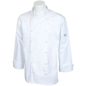 Mercer Renaissance Cutlery: Men's Chef Jacket/Chef Coat (White Color) w/ Scooped Neck for Food Industry Professionals (Commis, Sous Chef, or Chef de Cuisine): M62010WHx