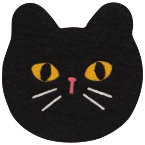 image shows Danica Jubilee Felted Wool Trivet | Black Cat against a blank, white background