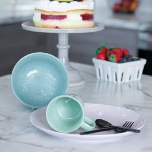 Everything Kitchens Modern Colorful Neutrals - Rippled 12-Piece Breakfast Set - Glazed | Dusty Purple, Blue, Light Green
