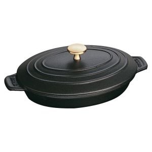 Staub Oval Cast Iron Hot Plate w/ Lid, 9"  - Black Matte 1332325 