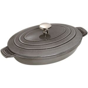 Staub Oval Cast Iron Hot Plate w/ Lid, 9"  - Graphite Grey 1332318