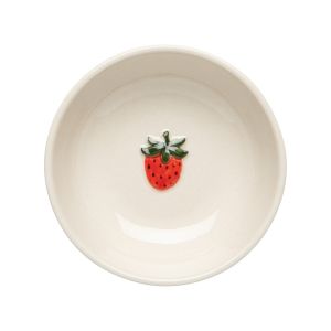 image shows Danica Jubilee Petite Motif 3oz Embossed Pinch Bowl | Strawberry against a blank, white background