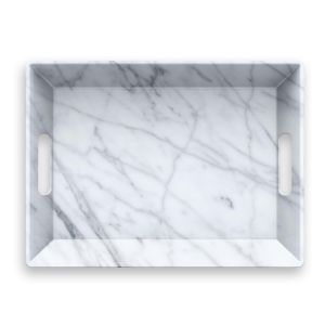 TarHong Melamine Tabletop 19.5" x 14.5" Handled Serving Tray | Carrara Marble
