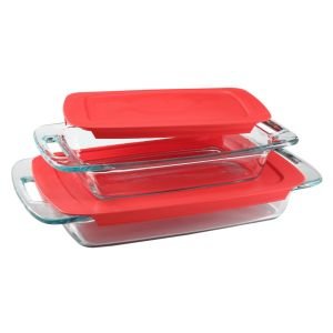 Pyrex Easy Grab 4-Piece Rectangular Set with Lids | Red