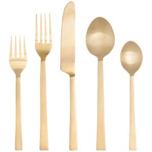 Danica Heirloom 5pc Flat Edge Flatware Set  | Matte Gold