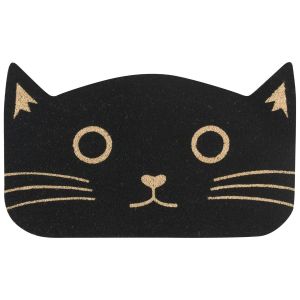  image shows Danica Jubilee Coir Fiber Doormat | Black Cat Shaped against a blank, white background