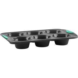  image shows Trudeau Silicone 6-Count Jumbo Muffin Pan | Grey & Mint against a blank, white background