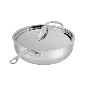 image shows Hestan ProBond® Luxe Professional Clad Stainless Steel Essential Pan with Lid | 3.5 Qt.  against a blank, white background