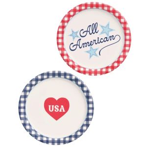  image shows xo, Fetti 24-Piece Paper Plates | All American Plates  against a blank, white background