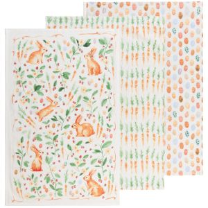image shows Now Designs by Danica Meadow Bakers Floursacks Dishtowel (Set of 3) | Easter  against a blank, white background  