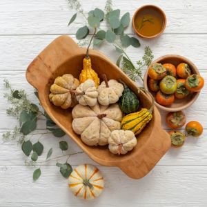 etúHOME Small Natural Dough Bowl with squashes, persimmon, and pumpkin-shaped bread