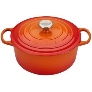 Le Creuset 5.5 Qt. Round Signature Cast Iron French Oven with Stainless Steel Knob | Flame Orange