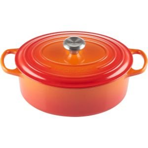 Le Creuset 5 Qt. Oval Signature Dutch Oven with Stainless Steel Knob | Flame Orange