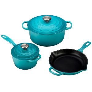 Le Creuset 5-Piece Signature Cookware Set with Stainless Steel Knobs | Caribbean Blue