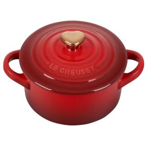 Le Creuset 8oz Round Mini Cocotte with Gold Heart Knob | Cerise/Cherry Red