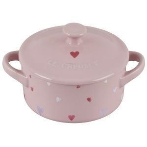 Le Creuset L'Amour 8oz Mini Round Cocotte with Heart Applique (Chiffon Pink) 