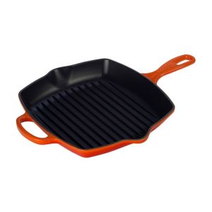 LS2021-262 Le Creuset 10" Flame Orange Signature Square Skillet Grill Fry Pan