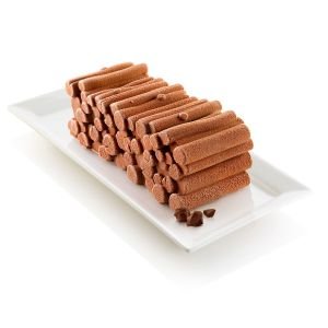 Chocolate yule log buche cake made with Silikomart Foret Mold