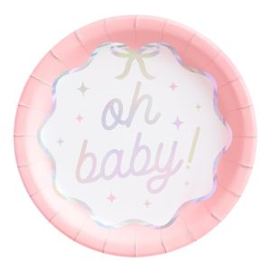 image shows xo, Fetti 25-Pieces Oh Baby Paper Plates against a blank, white background