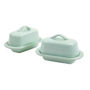  image shows Chantal 5" Mini Butter Dish (Set of 2) — Sage Green against a blank, white background